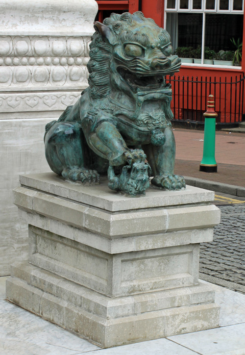 Chinese lion on a plinth in Liverpool