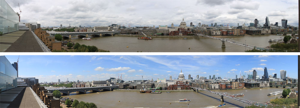 Panorama from Tate Modern July 2014 and 2015